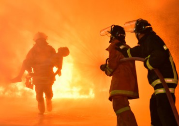 Firefighers battling a fire
