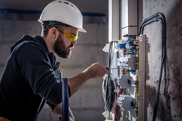 man working on electricity switch board